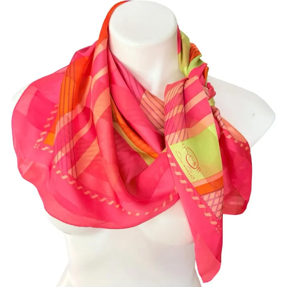 Vintage Oscar by Oscar de la Renta Silk Color Block Scarf NWOT 34x34